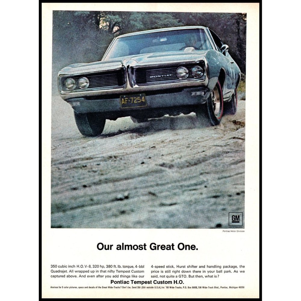 1968 Pontiac Tempest Custom Wide Track Vintage Print Ad Almost Great One Art